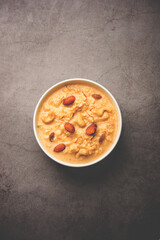 Nolen Gurer Chanar Payesh or Milk pudding of cottage cheese, rice and jaggery, bengali sweet recipe