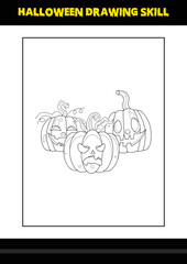 Halloween drawing skill for kids. Halloween drawing skill coloring page for kids.