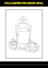 Halloween drawing skill for kids. Halloween drawing skill coloring page for kids.