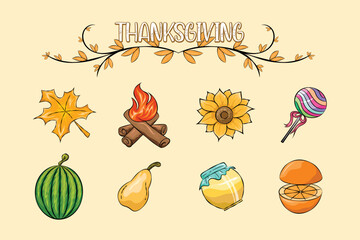 Thanksgiving Day Background Icons Vector Illustration