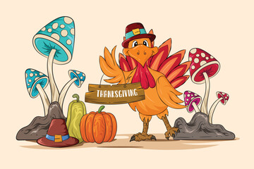 Happy Thanksgiving Turkey Vector Illustration