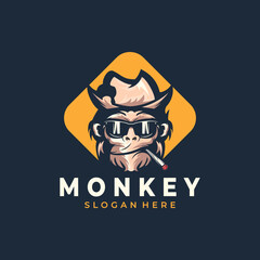 Geek monkey mascot vector logo illustration