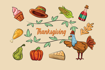 Thanksgiving Day Background Icons Vector Illustration