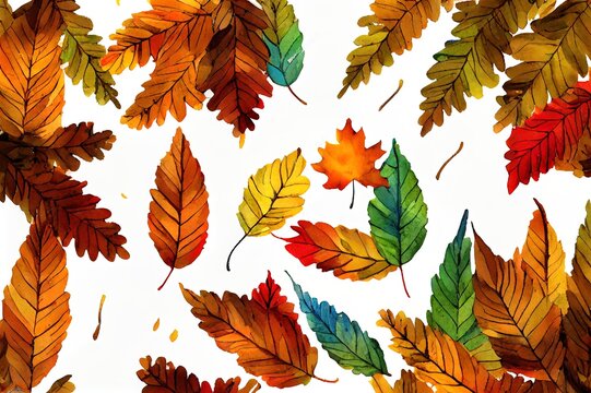 Watercolor banner of autumn leaves and branches isolated on white background. Autumn illustration for invitations, or greeting cards with space for your text.. High quality illustration