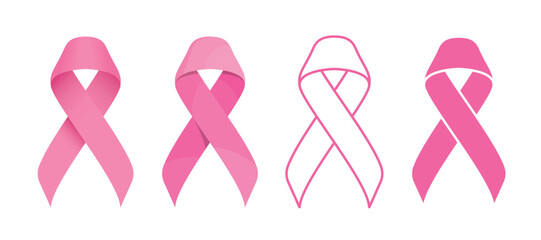 Pink ribbon for Breast cancer awareness sign four style collection vector design