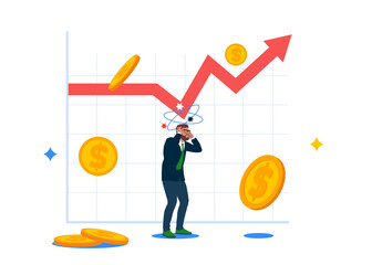 Businessman and graph. Flat vector illustration.
