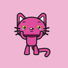 Cute Pink Cat Cartoon Cry
