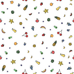 Seamless fruit pattern. doodle background with fruit icons. Fruit background