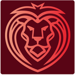 Lion logo in pink and red in a burgundy rounded square