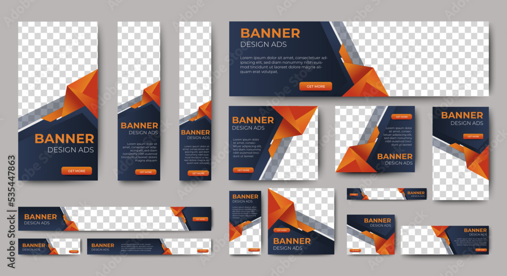 Poster corporate web banners of standard size with a place for photos. vertical, horizontal and square temp