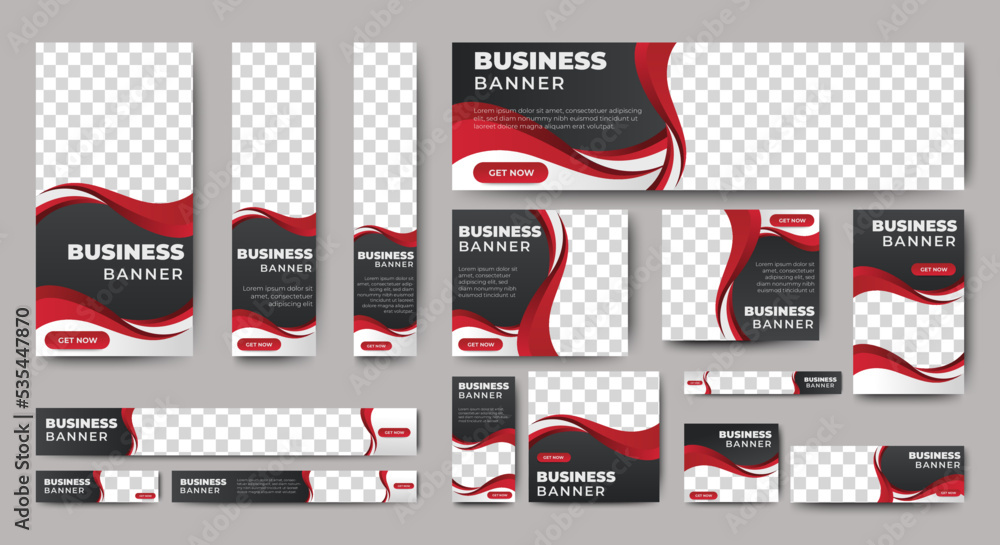 Poster business solution web banners of standard size with a place for photos. vertical, horizontal and squ