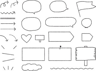 Obraz premium 手描きの矢印や吹き出しのイラストセット_枠内白ベタ