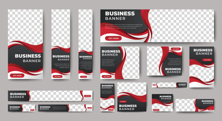 Business Solution web banners of standard size with a place for photos. Vertical, horizontal and square template