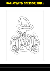 Halloween scissor skill for kids. Halloween scissor skill coloring page for kids.