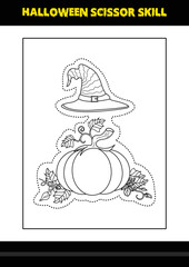 Halloween scissor skill for kids. Halloween scissor skill coloring page for kids.