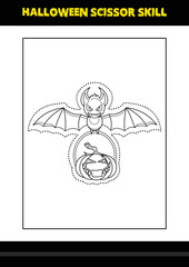 Halloween scissor skill for kids. Halloween scissor skill coloring page for kids.