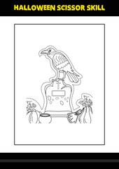 Halloween scissor skill for kids. Halloween scissor skill coloring page for kids.