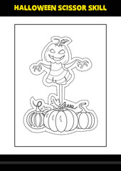 Halloween scissor skill for kids. Halloween scissor skill coloring page for kids.