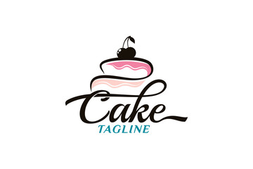 simple cake logo with a combination of a cake and cherry, with stylish lettering.