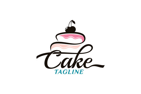 simple cake logo with a combination of a cake and cherry, with stylish lettering.