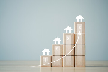 Real estate concept. Property investment, refinance, loan, tax, mortgage, increase of home price or...
