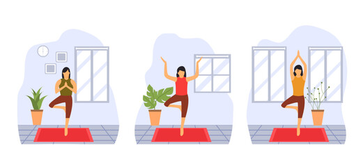 Yoga activity flat bundle design illustration