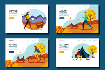 Autumn activity web banner set. The concept of an active and healthy lifestyle. Vector illustration in flat style.