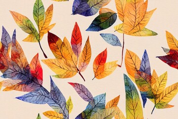 Watercolor autumn leaves and floaige seamless pattern. Fall botanical background. Hand painted plants illustration.. High quality illustration