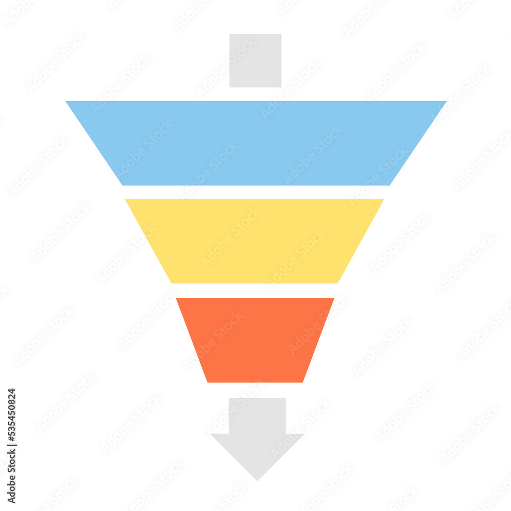 Poster design of a funnel diagram with three steps template isolated on whitebackground