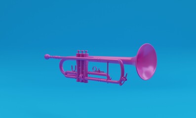 3d illustration, trumpet, blue background, 3d rendering