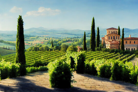 Tuscany - Landscape Panorama, Hills and Villa, Toscana - Italy