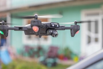 Closeup shot of a black quadcopter drone