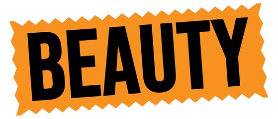 BEAUTY text written on orange-black stamp sign.