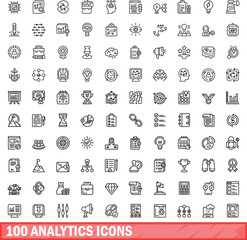 Fototapeta na wymiar 100 analytics icons set. Outline illustration of 100 analytics icons vector set isolated on white background