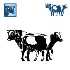 dairy cow milk couple logo, silhouette of healthy cattle standing vector illustrations