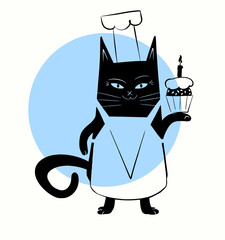 Cute cook with birthday cake, humorous vector clipart