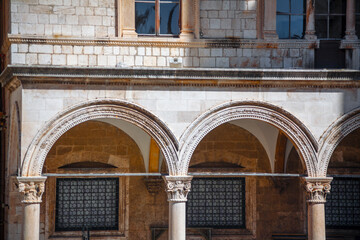 Architecture arches with Ionic Order . Doric Order of Greek architecture . Sponza Palace in Dubrovnik