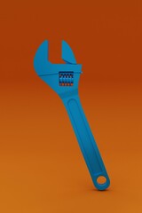 3D illustration, adjustable wrench, red background, 3D rendering.