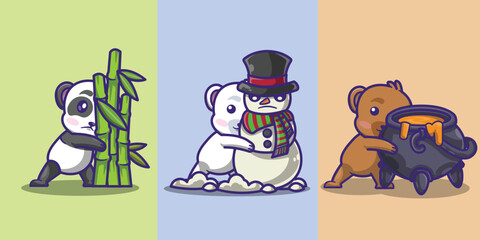 A collection of cute bear sets of mascot logo object icons 