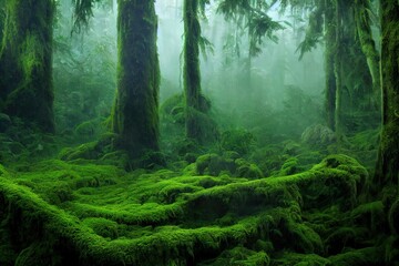 BC Rainforest with moss floor. High quality illustration