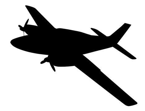 Silhouette mit einem zweimotorigen Verkehrsflugzeug