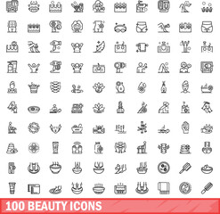 100 beauty icons set. Outline illustration of 100 beauty icons vector set isolated on white background