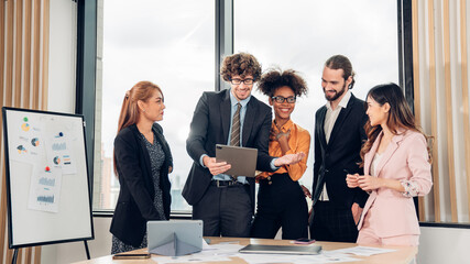 Multiracial business people having meeting and brainstorming discussed about work in conference room in the creative office.	