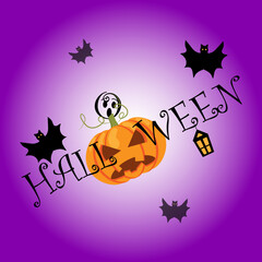 HALLOWEEN with pumpkins and bats vector illustration