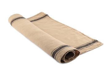 Beige cloth napkin with stripes isolated on white