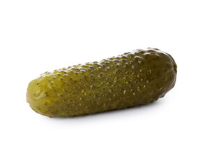 Tasty crunchy pickled cucumber isolated on white