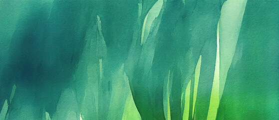 Green watercolor background. Drips of paint on paper.