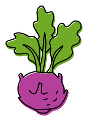 Kohlrabi cabbage. Vegetable sketch. Color simple icon. Hand drawn doodle illustration