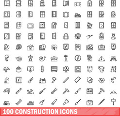 100 construction icons set. Outline illustration of 100 construction icons vector set isolated on white background