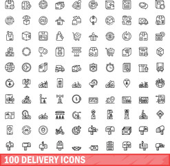 100 delivery icons set. Outline illustration of 100 delivery icons vector set isolated on white background
